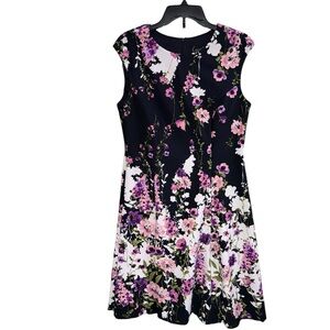 Connected Apparel Floral Black Pink and Purple Women's Dress Size 10
